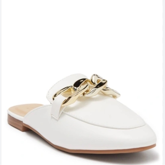 Nicole by Nicole Miller Shoes - Nicole Miller White Mules with Gold Chain Top Detail